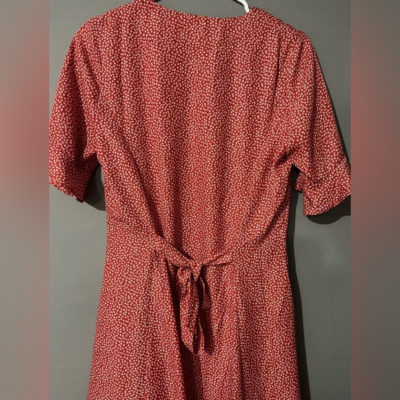 Lulu’s Castana Rust Red Print Button-Up Short Sleeve Dress - Picture 9 of 10